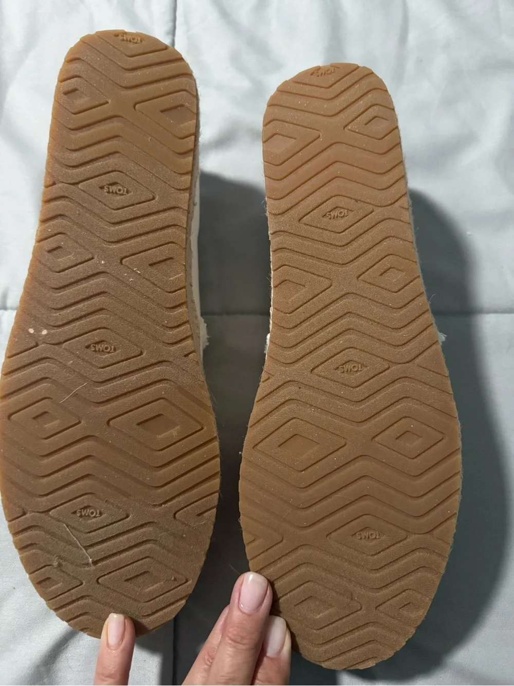 Toms White Canvas Platform Espadrille Slip-Ons with Frayed Trim. Never worn.